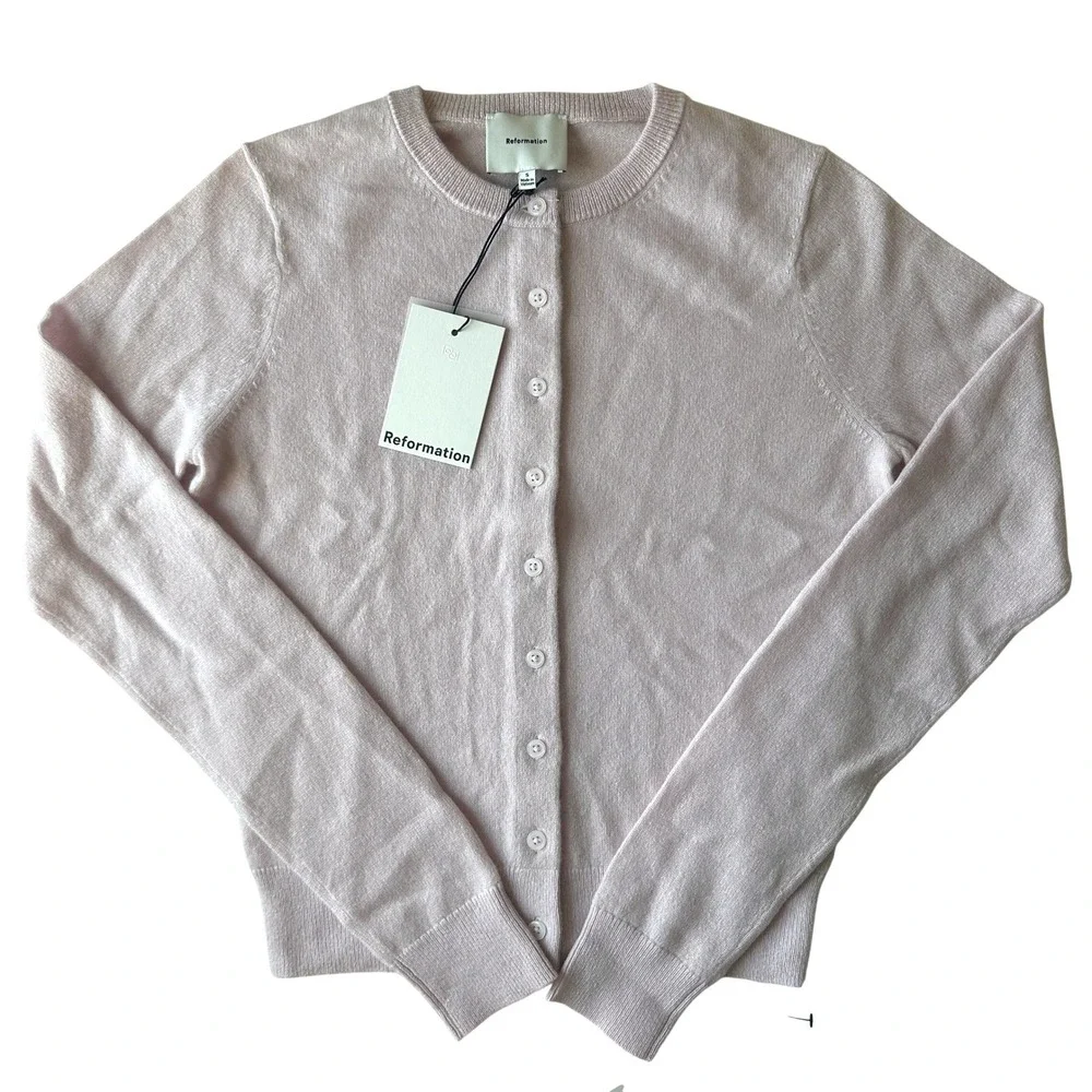 NWT Reformation Farren Cashmere Crew Cardigan Sweater | Foxglove Pale Pink S - Picture 3 of 10